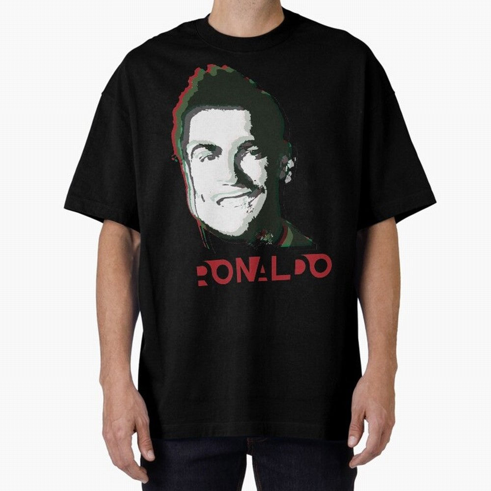 Portugal Football Captain Cristiano Ronaldo 3D Anaglyph Portrait Oversized T-Shirt Show Support during FIFA World Cup 2026 Group Stage for Fans of Cristiano Ronaldo and Brazil, Portugal and Argentina, Bringing Stadium Chants, National Pride, Trophy
