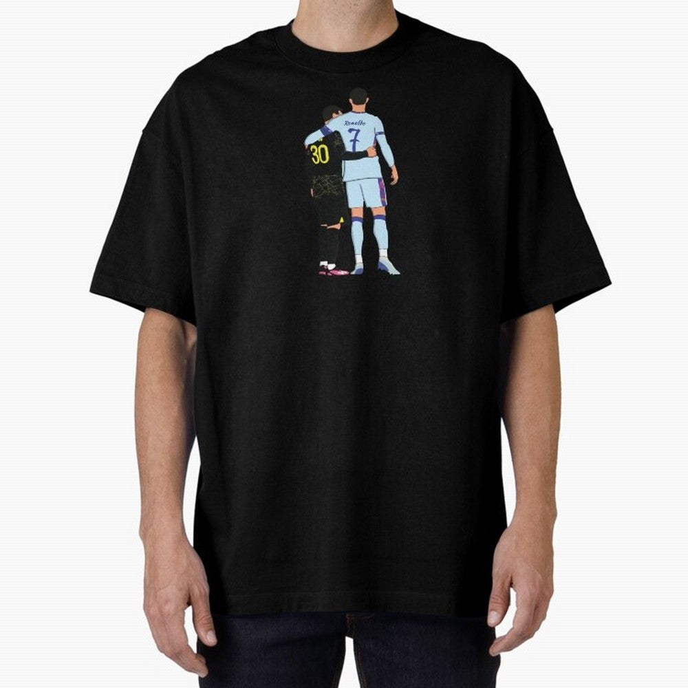 Messi and Ronaldo Reunion Illustration Oversized T-Shirt Bring World Football Passion into the FIFA World Cup 2026 Group Stage Journey through Neymar, Haaland and Cristiano Ronaldo Highlights, Portugal Pride, Game Day Rituals, Football Legends,