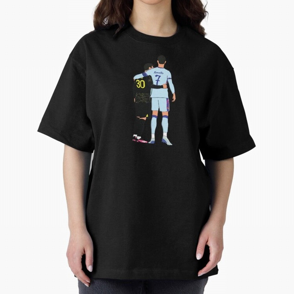 Messi and Ronaldo Reunion Illustration Oversized T-Shirt Bring World Football Passion into the FIFA World Cup 2026 Group Stage Journey through Neymar, Haaland and Cristiano Ronaldo Highlights, Portugal Pride, Game Day Rituals, Football Legends,