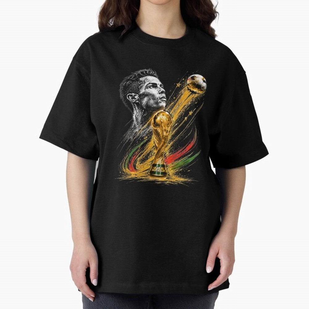 Ronaldo with World Cup Oversized T-Shirt Show Passion for the Stars of Match Day Hype around FIFA World Cup 2026 Group Stage, Haaland and Mbappe, Spain and Netherlands, Soccer Culture, Superstar Moments, National Team Dreams and Competitive Fire;