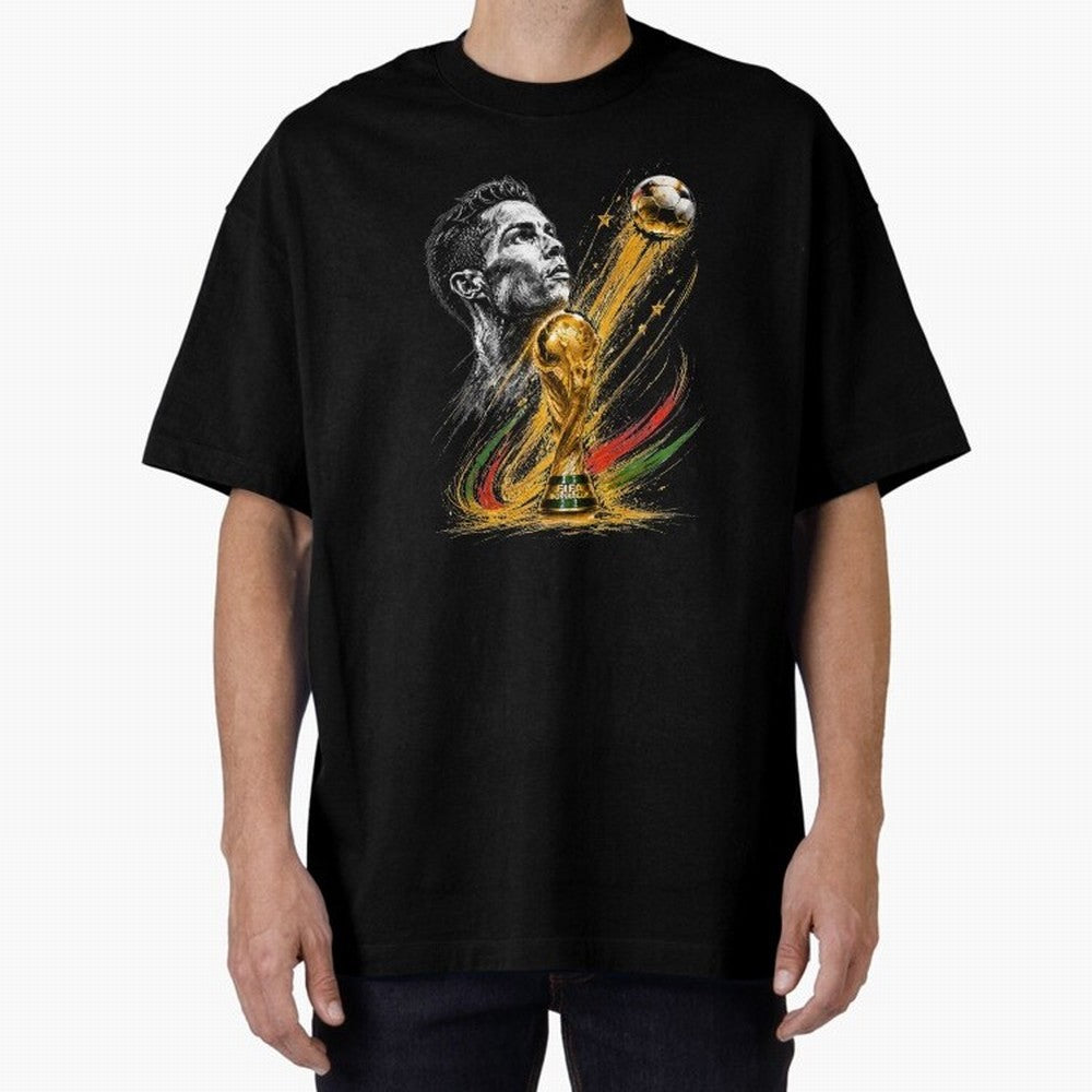 Ronaldo with World Cup Oversized T-Shirt Show Passion for the Stars of Match Day Hype around FIFA World Cup 2026 Group Stage, Haaland and Mbappe, Spain and Netherlands, Soccer Culture, Superstar Moments, National Team Dreams and Competitive Fire;