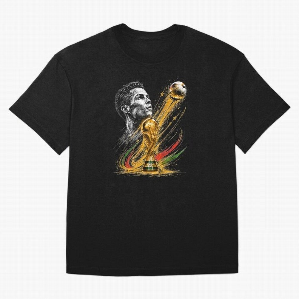 Ronaldo with World Cup Oversized T-Shirt Show Passion for the Stars of Match Day Hype around FIFA World Cup 2026 Group Stage, Haaland and Mbappe, Spain and Netherlands, Soccer Culture, Superstar Moments, National Team Dreams and Competitive Fire;