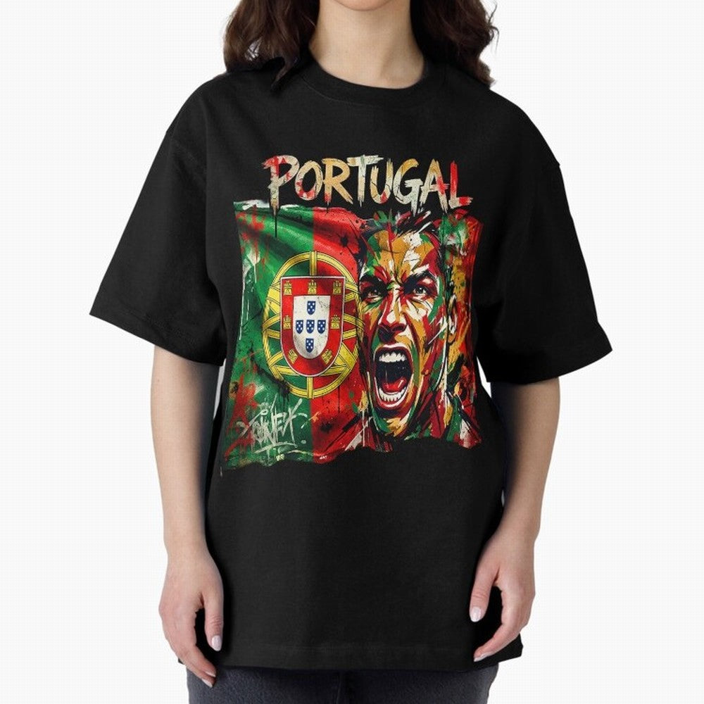 PORTUGAL FOOTBALL TEAM Oversized T-Shirt Bring Bold Fan Energy to Global Football Passion for FIFA World Cup 2026 Group Stage, Inspired by Neymar, Haaland and Cristiano Ronaldo, England, Worldwide Fan Energy, Dramatic Goals, Stadium Lights and
