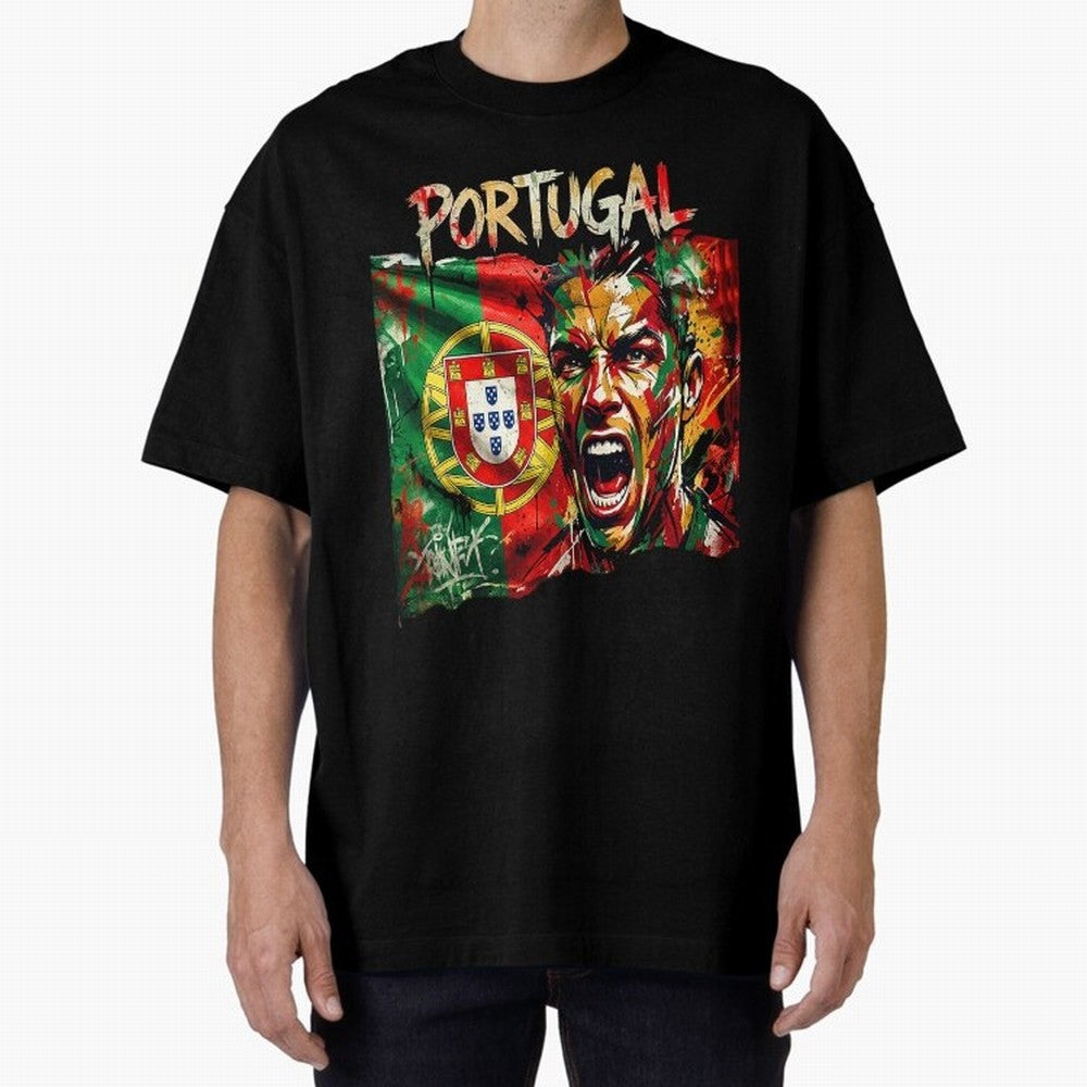 PORTUGAL FOOTBALL TEAM Oversized T-Shirt Bring Bold Fan Energy to Global Football Passion for FIFA World Cup 2026 Group Stage, Inspired by Neymar, Haaland and Cristiano Ronaldo, England, Worldwide Fan Energy, Dramatic Goals, Stadium Lights and