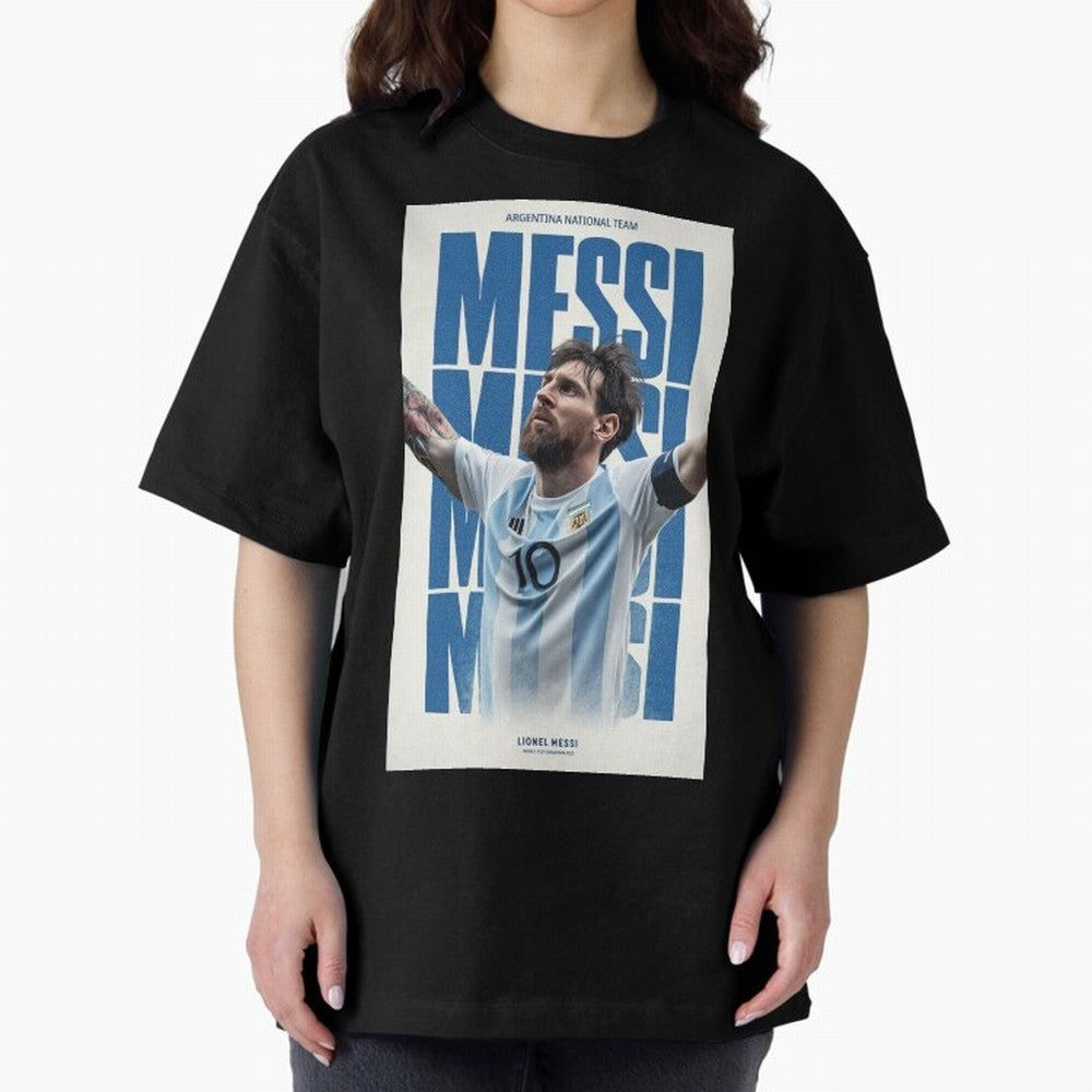 Messi Champion Graphic Oversized T-Shirt Celebrate the Next Chapter of FIFA World Cup 2026 Group Stage Connected to Messi, France and Portugal Energy, Stadium Memories, Football Loyalty, International Chants and Championship Tradition; Perfect for