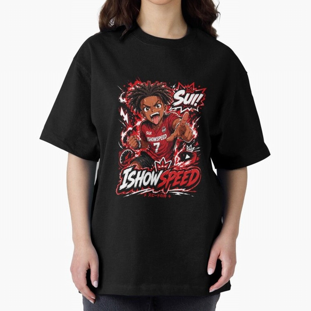 I Show Speed SUI Anime poster | Hype art Red Black Streewear Oversized T-Shirt Support the Legends of Match Day Hype around FIFA World Cup 2026 Group Stage, CR7, Germany, Worldwide Fan Energy, Dramatic Goals, Stadium Lights and Championship