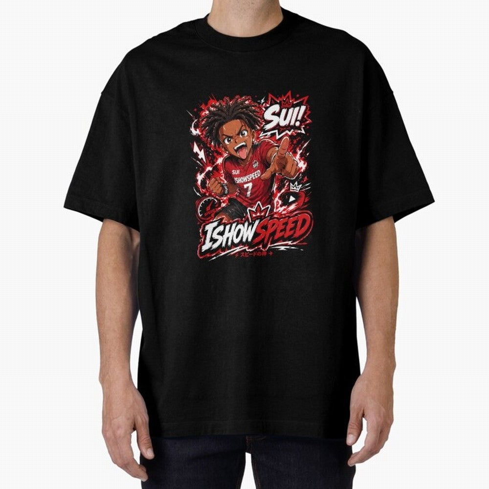 I Show Speed SUI Anime poster | Hype art Red Black Streewear Oversized T-Shirt Support the Legends of Match Day Hype around FIFA World Cup 2026 Group Stage, CR7, Germany, Worldwide Fan Energy, Dramatic Goals, Stadium Lights and Championship