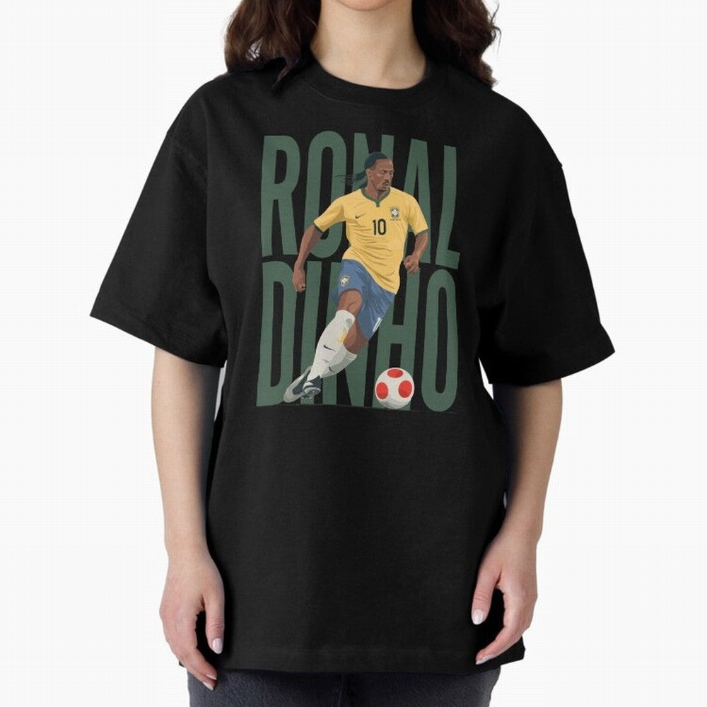 Ronaldinho Gaucho in action Minimalist Graphic Oversized T-Shirt Follow the Road to FIFA World Cup 2026 Group Stage for Fans of Mbappe and Portugal, Spain and Germany, Bringing Worldwide Fan Energy, Dramatic Goals, Stadium Lights and Championship