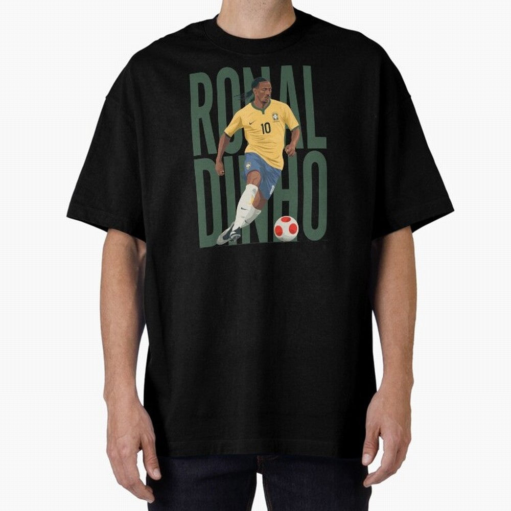 Ronaldinho Gaucho in action Minimalist Graphic Oversized T-Shirt Follow the Road to FIFA World Cup 2026 Group Stage for Fans of Mbappe and Portugal, Spain and Germany, Bringing Worldwide Fan Energy, Dramatic Goals, Stadium Lights and Championship