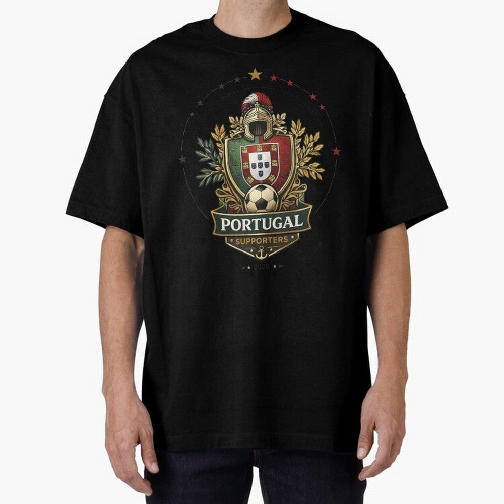 Portugal 2026 Football Crest ¨C Portuguese Soccer Supporters Pride Design Oversized T-Shirt Make Memories around Global Football Passion for FIFA World Cup 2026 Group Stage, Filled with Messi, Neymar and Mbappe, Brazil, Worldwide Fan Energy,