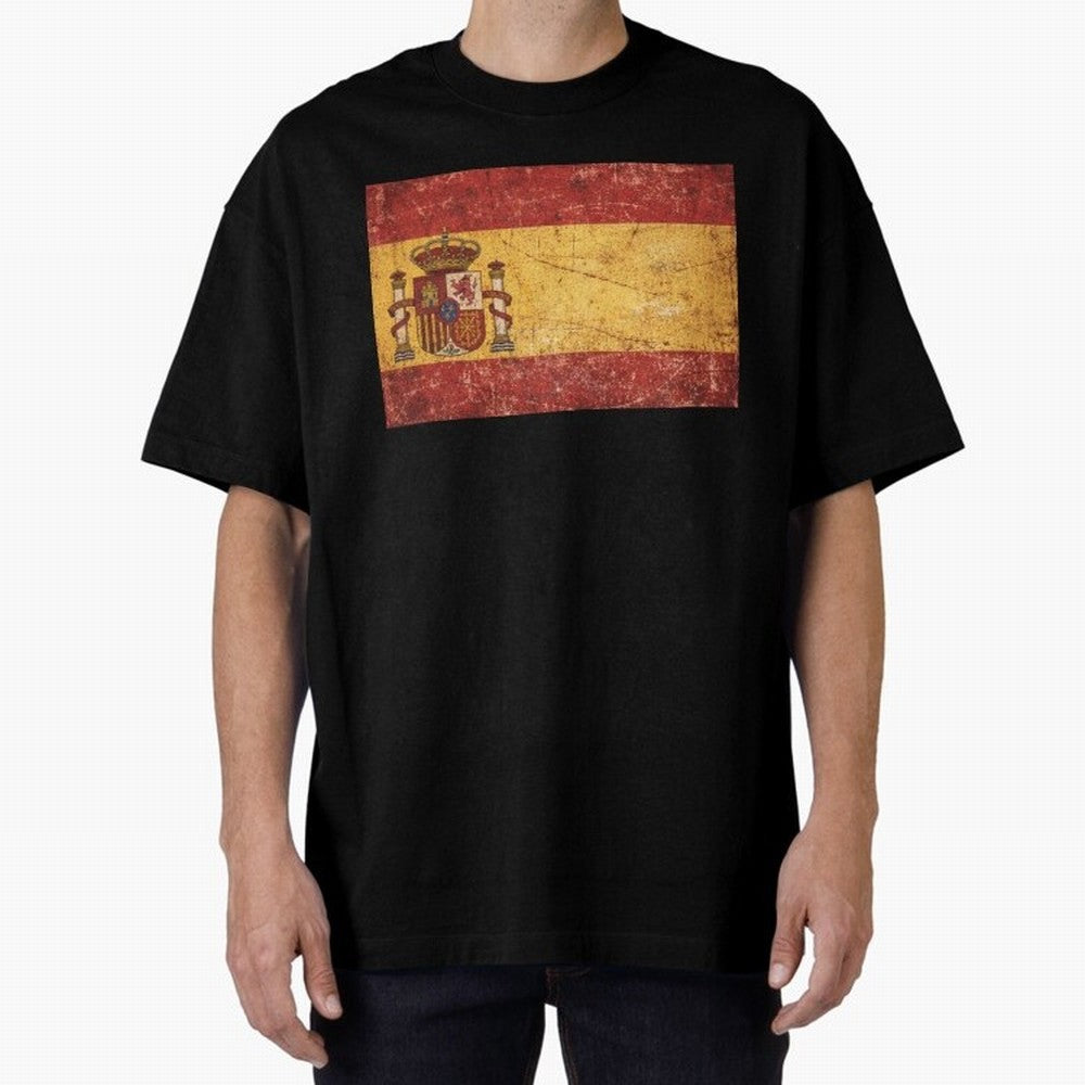 Vintage Distressed Spanish Flag Oversized T-Shirt Share FIFA World Cup 2026 Group Stage Built around Haaland, Portugal Energy, Football Festival Excitement, Trophy Ambitions, Country Rivalries and Star Player Buzz; Perfect for People Who Love