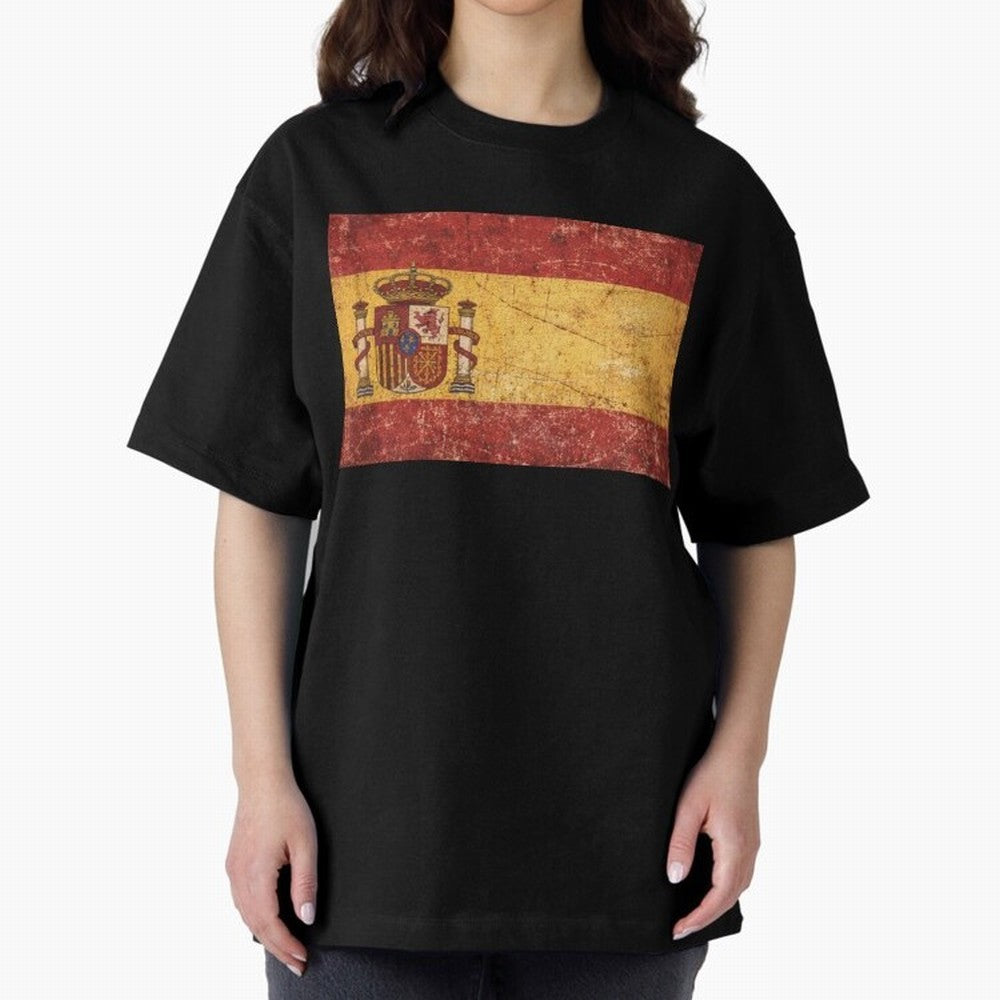 Vintage Distressed Spanish Flag Oversized T-Shirt Share FIFA World Cup 2026 Group Stage Built around Haaland, Portugal Energy, Football Festival Excitement, Trophy Ambitions, Country Rivalries and Star Player Buzz; Perfect for People Who Love
