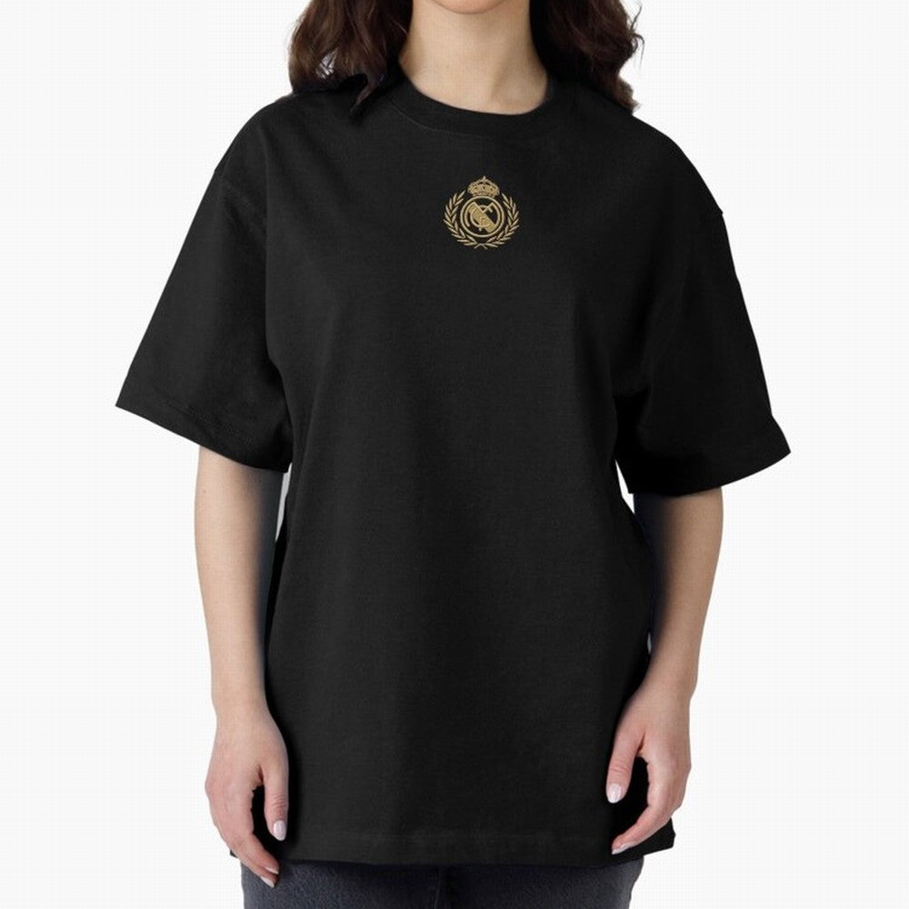 REAL MADRID GOLDEN EMBROIDERY Oversized T-Shirt Bring Supporter Culture to Match Day Hype around FIFA World Cup 2026 USA Canada Mexico, Neymar, Haaland and Cristiano Ronaldo, France, Classic Soccer Heritage, Championship Pressure, Fan Loyalty and