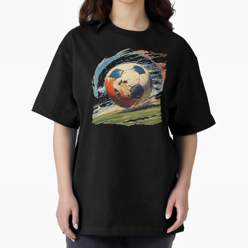 Soccer Ball in Fight Oversized T-Shirt Support Iconic Players in FIFA World Cup 2026 Group Stage Connected to Messi, CR7 and Mbappe, Portugal Energy, Football Passion, Legendary Performances, Festival Vibes and Supporter Community; Made for Die