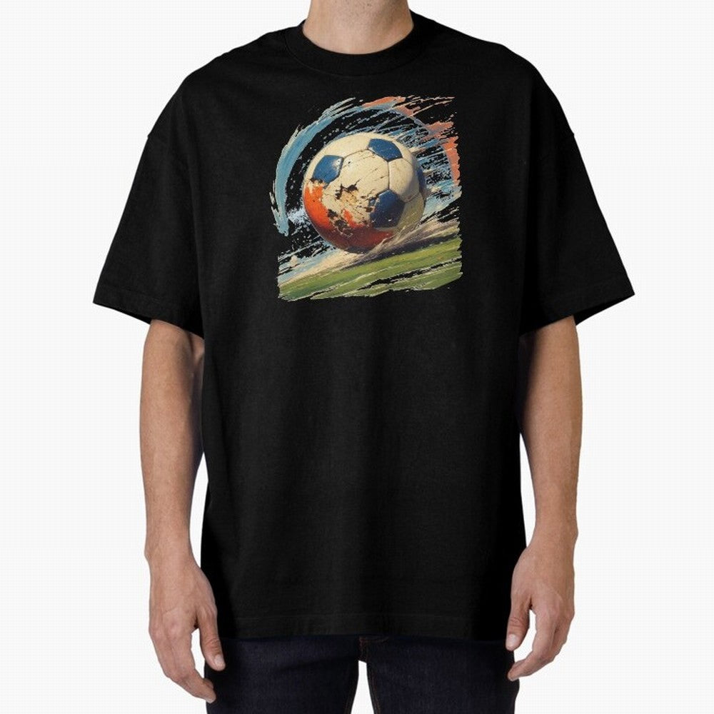 Soccer Ball in Fight Oversized T-Shirt Support Iconic Players in FIFA World Cup 2026 Group Stage Connected to Messi, CR7 and Mbappe, Portugal Energy, Football Passion, Legendary Performances, Festival Vibes and Supporter Community; Made for Die