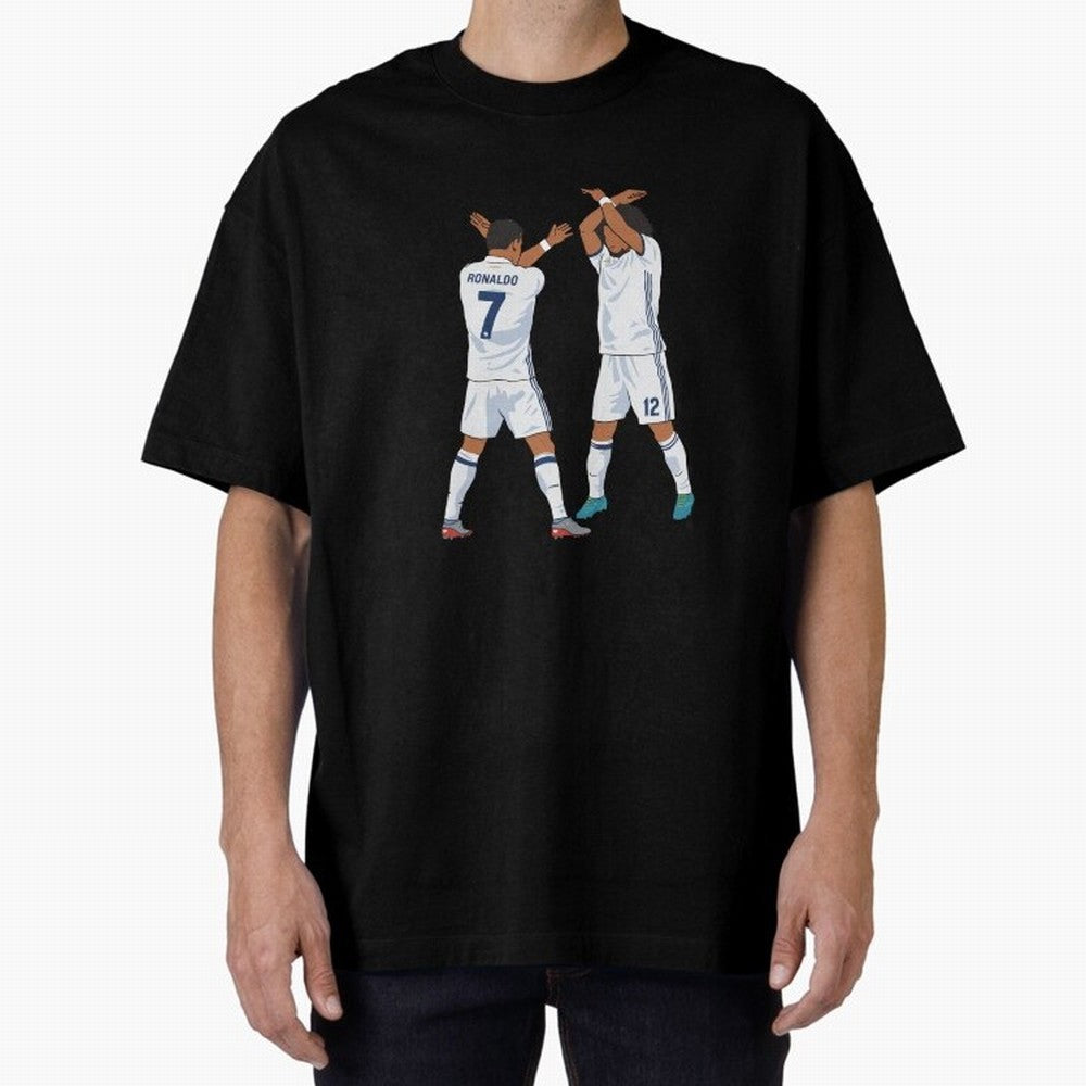 Ronaldo Madrid Celebration Duo Oversized T-Shirt Relive Legendary Nights from FIFA World Cup 2026 for Fans of Cristiano Ronaldo and Brazil, Portugal and Argentina, Bringing Sports Nostalgia, International Competition, Famous Players and