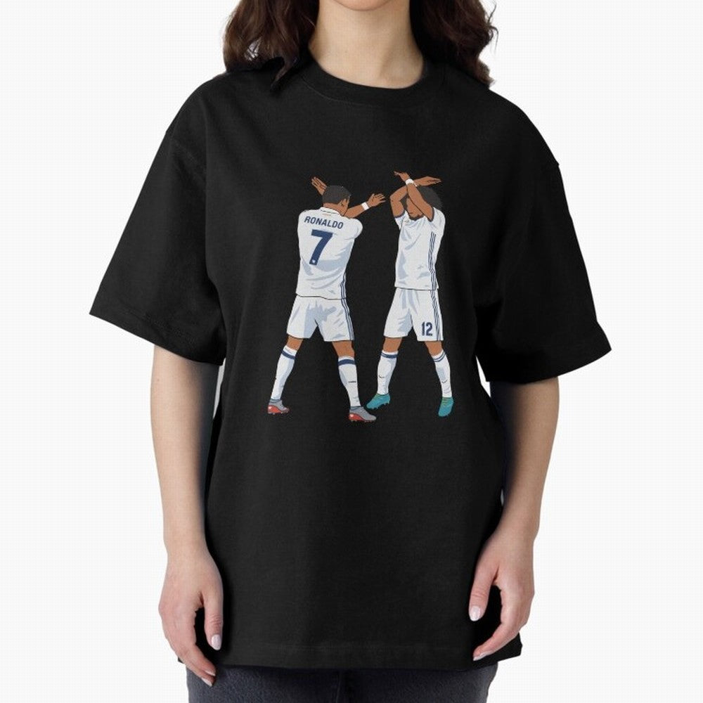 Ronaldo Madrid Celebration Duo Oversized T-Shirt Relive Legendary Nights from FIFA World Cup 2026 for Fans of Cristiano Ronaldo and Brazil, Portugal and Argentina, Bringing Sports Nostalgia, International Competition, Famous Players and