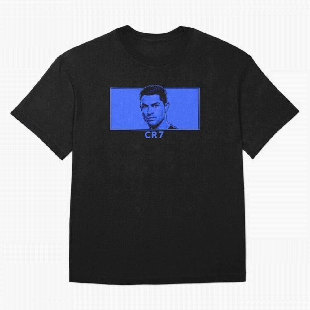 Ronaldo CR7 Blue Vector Portrait - Pop Comic Oversized T-Shirt Celebrate National Team Dreams in the FIFA World Cup 2026 USA Canada Mexico Journey through CR7 Highlights, Germany Pride, Football History, Final Match Energy, Crowd Noise and Once in