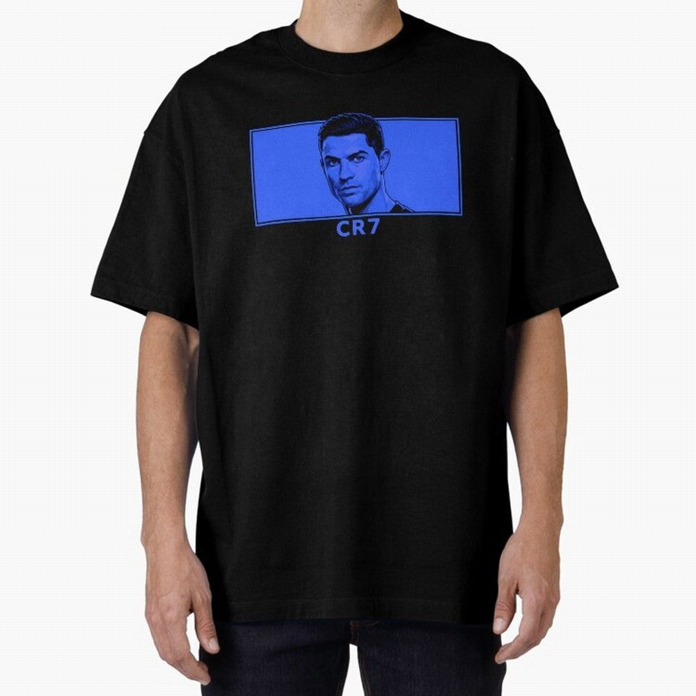 Ronaldo CR7 Blue Vector Portrait - Pop Comic Oversized T-Shirt Celebrate National Team Dreams in the FIFA World Cup 2026 USA Canada Mexico Journey through CR7 Highlights, Germany Pride, Football History, Final Match Energy, Crowd Noise and Once in