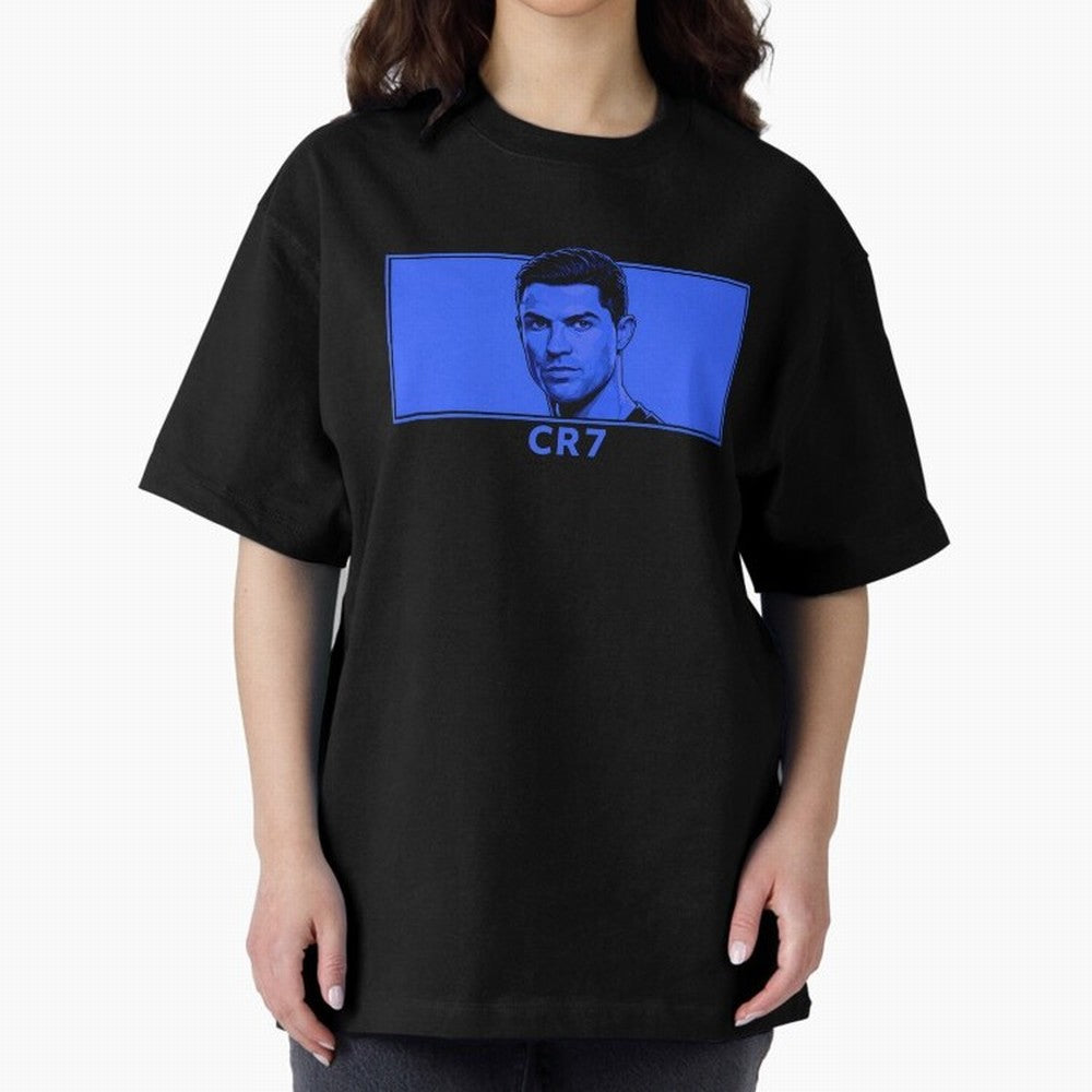 Ronaldo CR7 Blue Vector Portrait - Pop Comic Oversized T-Shirt Celebrate National Team Dreams in the FIFA World Cup 2026 USA Canada Mexico Journey through CR7 Highlights, Germany Pride, Football History, Final Match Energy, Crowd Noise and Once in