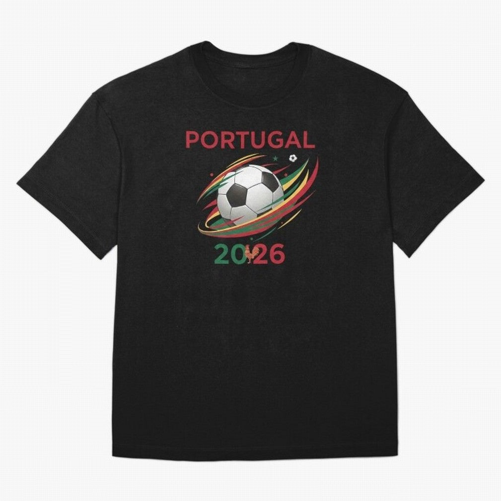 Camiseta Portugal 2026 - Bola de Futebol e Design Galo de Barcelos. Oversized T-Shirt Represent Match Day Hype around FIFA World Cup 2026, Neymar, Netherlands, Champion Mindset, Group Stage Buzz, Knockout Tension and Passionate Fan Culture; Perfect