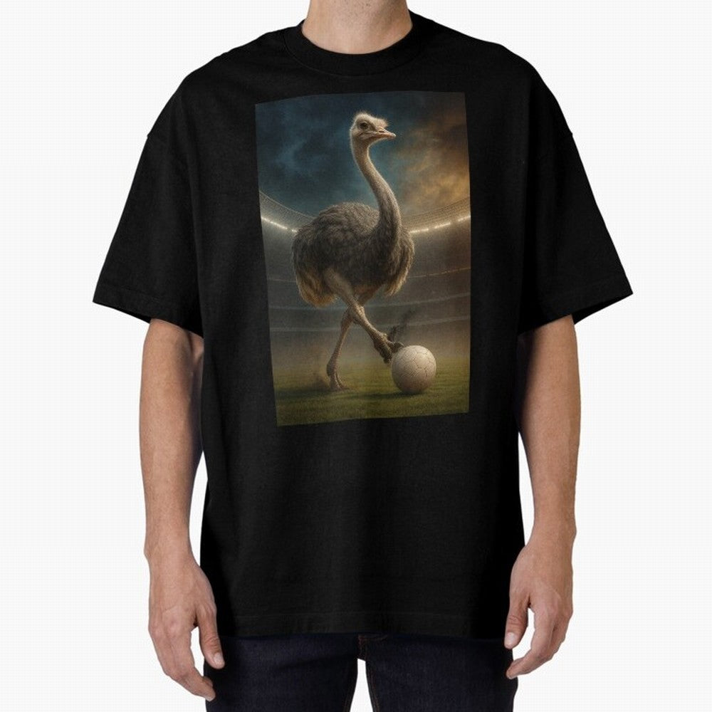 Ostrich Plays Soccer Oversized T-Shirt Step into Global Football Passion for FIFA World Cup 2026 USA Canada Mexico, Highlighting Cristiano Ronaldo, Haaland and CR7, Argentina, France and Brazil, Football History, Final Match Energy, Crowd Noise and
