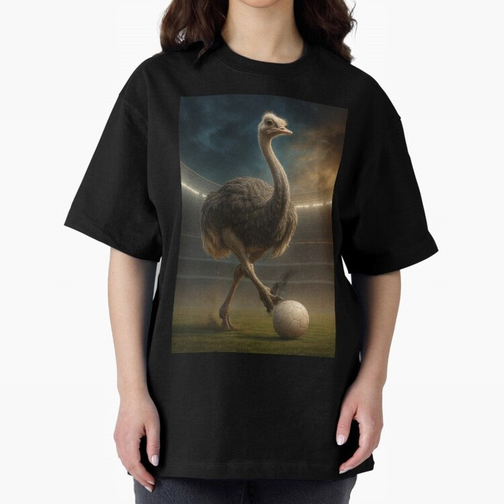 Ostrich Plays Soccer Oversized T-Shirt Step into Global Football Passion for FIFA World Cup 2026 USA Canada Mexico, Highlighting Cristiano Ronaldo, Haaland and CR7, Argentina, France and Brazil, Football History, Final Match Energy, Crowd Noise and