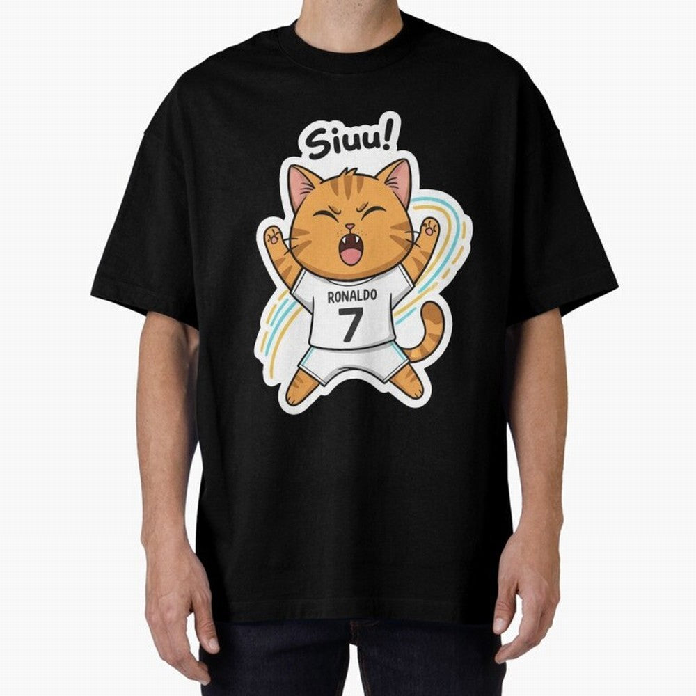 Kitten - Funny Siuuu Celebration Cat Meme | Ronaldo Oversized T-Shirt Keep Football History Alive during FIFA World Cup 2026 Group Stage Built around Mbappe and Neymar, Argentina, France and Brazil Energy, Retro Football Energy, Iconic Rivalries,