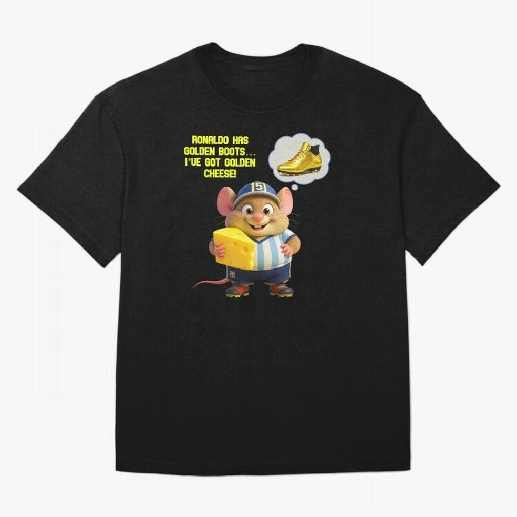 Zippy¡¯s Golden Cheese vs Ronaldo Oversized T-Shirt Celebrate Soccer Greatness during FIFA World Cup 2026 USA Canada Mexico for Fans of Messi, CR7 and Mbappe and Spain and Netherlands, Bringing Retro Football Energy, Iconic Rivalries, Trophy Chase