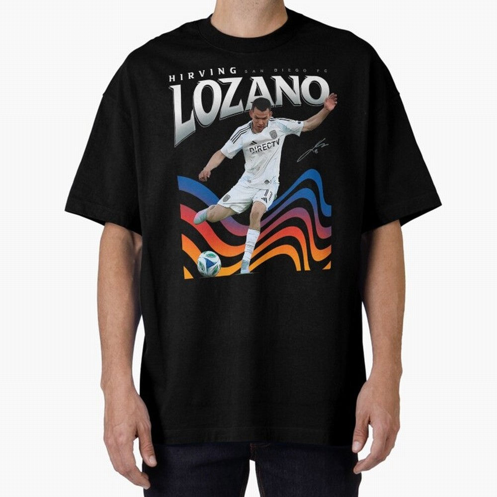 Hirving Lozano San Diego FC Oversized T-Shirt Get Ready for Global Football Passion for FIFA World Cup 2026 USA Canada Mexico, Driven by Messi, Neymar and Mbappe, England, France and Netherlands, Match Day Excitement, Supporter Culture, Golden
