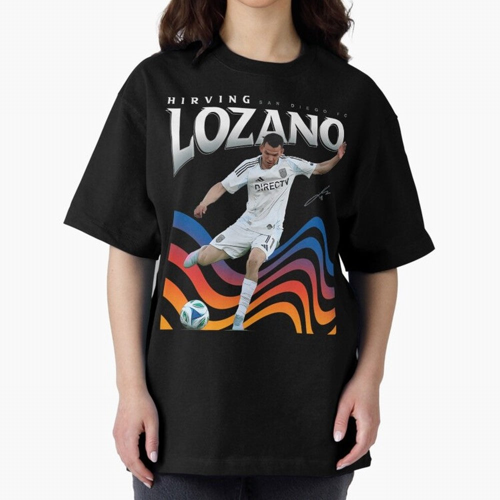 Hirving Lozano San Diego FC Oversized T-Shirt Get Ready for Global Football Passion for FIFA World Cup 2026 USA Canada Mexico, Driven by Messi, Neymar and Mbappe, England, France and Netherlands, Match Day Excitement, Supporter Culture, Golden