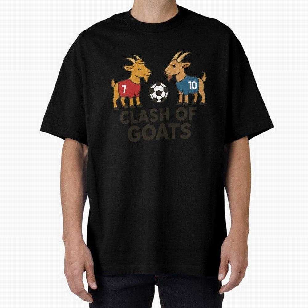 Clash of GOATs ¨C Funny Ronaldo vs Messi Inspired Football T-Shirt Design Oversized T-Shirt Join the Global Buzz around Match Day Hype around FIFA World Cup 2026 Group Stage, Messi and Cristiano Ronaldo, Portugal, Champion Mindset, Group Stage