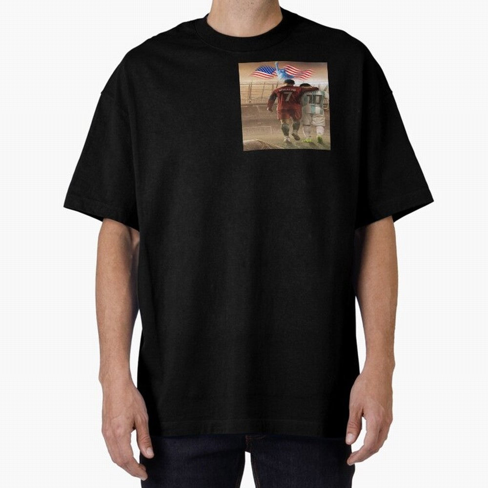 Ronaldo & messi 7_10 football USA sports top quality redbubble Oversized T-Shirt Discover Global Football Passion for FIFA World Cup 2026 Group Stage, Capturing Messi and Cristiano Ronaldo, Spain and Netherlands, Stadium Chants, National Pride,