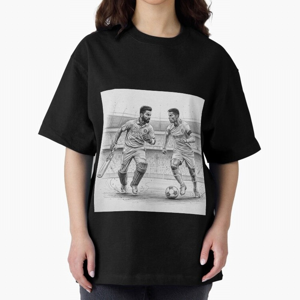 Virat and Ronaldo Oversized T-Shirt Celebrate Supporters United by FIFA World Cup 2026 USA Canada Mexico for Fans of CR7 and England, France and Netherlands, Bringing Soccer Culture, Superstar Moments, National Team Dreams and Competitive Fire;