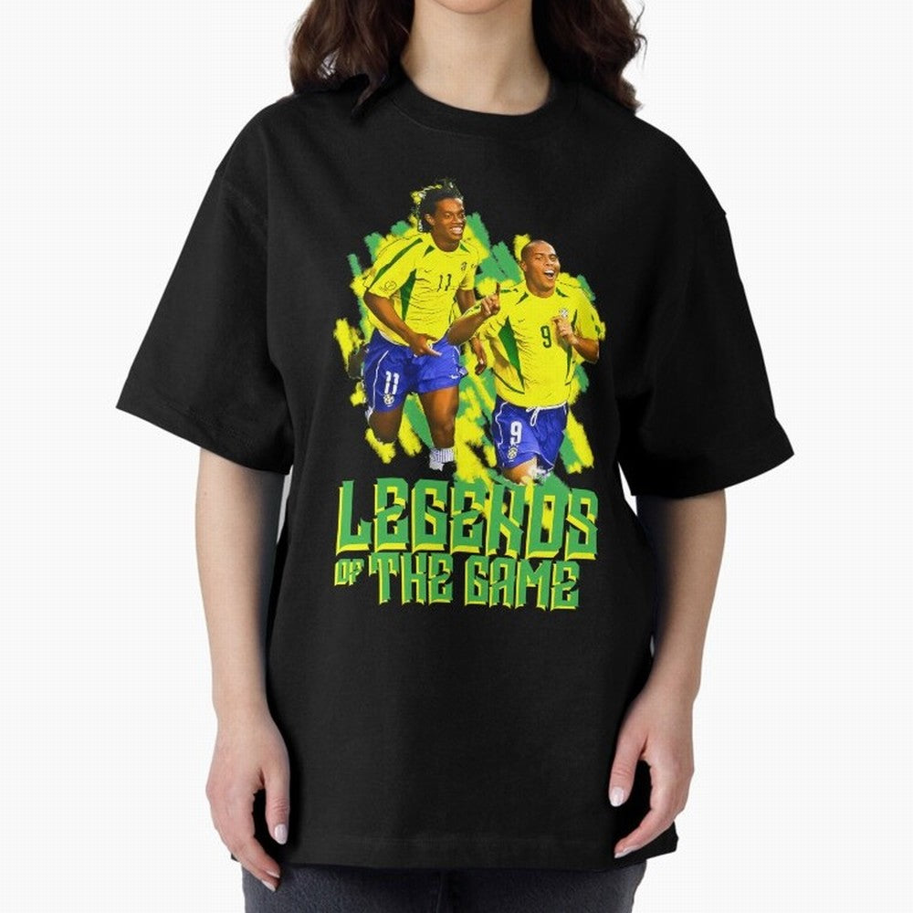 Ronaldinho and ronaldo brazil football print Oversized T-Shirt Celebrate the Magic of the FIFA World Cup 2026 Journey through CR7 and Messi Highlights, Brazil Pride, Vintage Soccer Flavor, Modern Football Stars, National Flags and Final Night