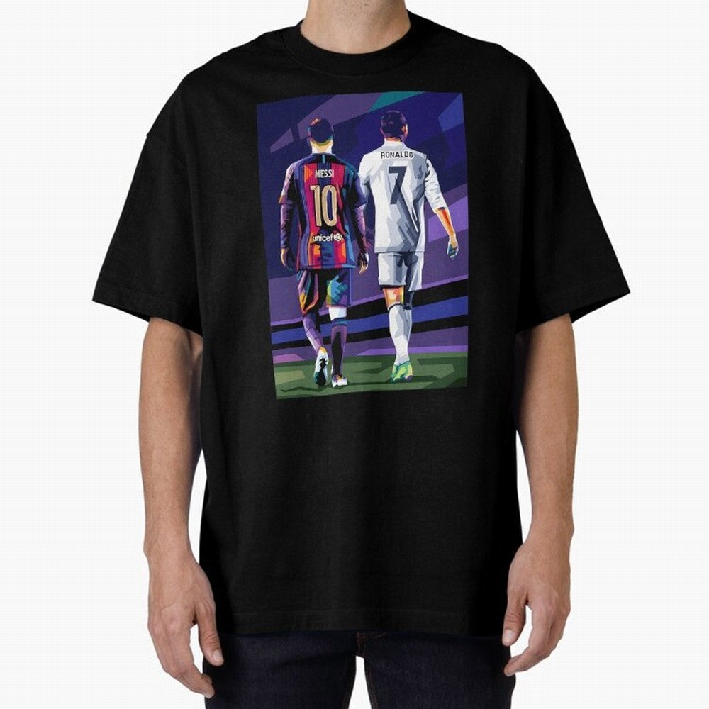 Ronaldo And Messi Oversized T-Shirt Represent Football Lovers during FIFA World Cup 2026 Group Stage for Fans of Neymar and Argentina, Bringing Tournament Hype, Historic Matchups, Family Viewing Parties and Global Sports Pride; Created for Match