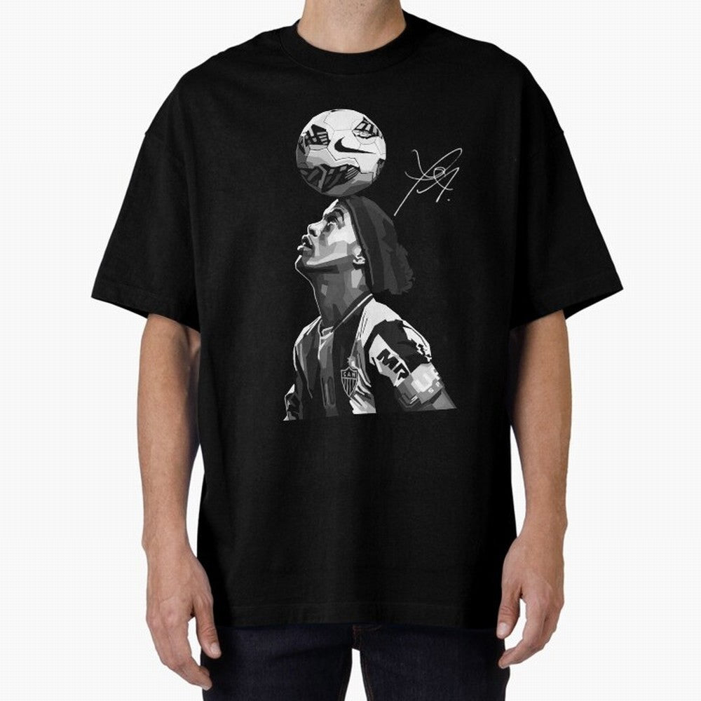 Ronaldinho Black and White Oversized T-Shirt Represent Football Lovers during FIFA World Cup 2026 Built around Messi, Germany Energy, Tournament Hype, Historic Matchups, Family Viewing Parties and Global Sports Pride; Ideal for Football Dads,