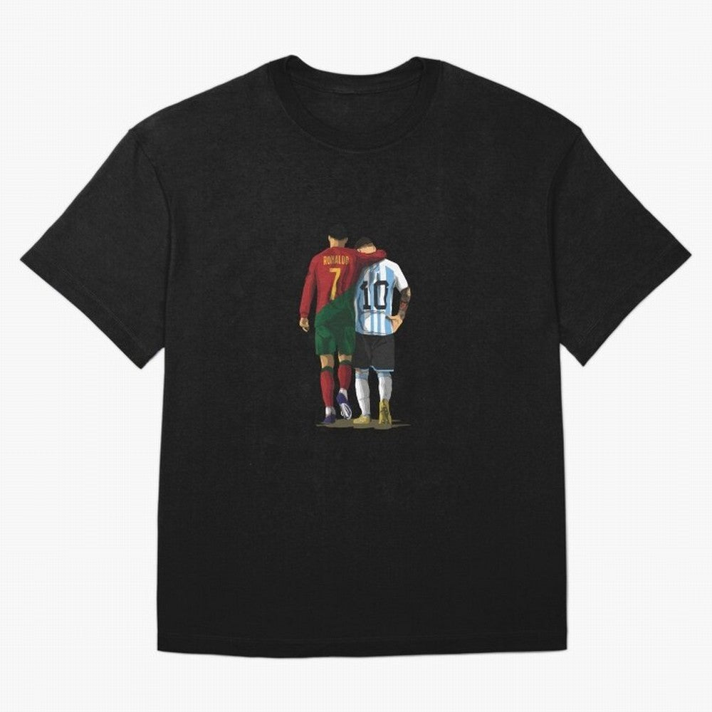 Messi Ronaldo Chit Chat Illustration Classic Oversized T-Shirt Remember Iconic Moments from FIFA World Cup 2026 USA Canada Mexico Spirit, Inspired by England, France and Netherlands, Mbappe and Neymar, Stadium Memories, Football Loyalty,