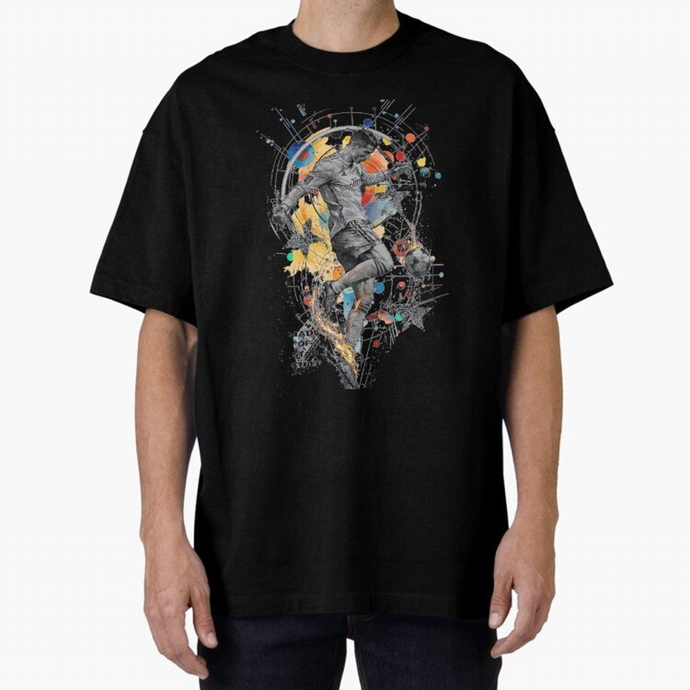Cosmic Ronaldo Made of Star Stuff Artwork For Football Fans Gift For Soccer Enthusiasts Oversized T-Shirt Celebrate Rivalries and Pride in Global Football Passion for FIFA World Cup 2026, Filled with Messi, CR7 and Mbappe, England, France and