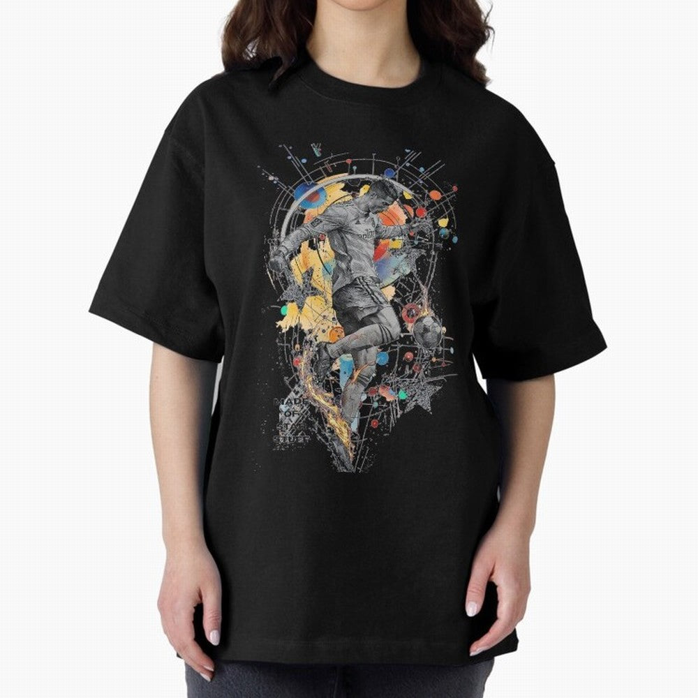 Cosmic Ronaldo Made of Star Stuff Artwork For Football Fans Gift For Soccer Enthusiasts Oversized T-Shirt Celebrate Rivalries and Pride in Global Football Passion for FIFA World Cup 2026, Filled with Messi, CR7 and Mbappe, England, France and