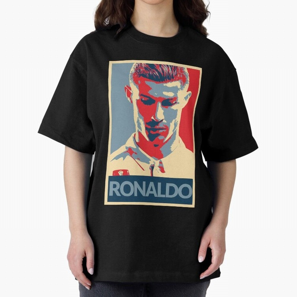 Ronaldo Poster Style Pop Art Design For Football Fans Gift For Soccer Enthusiasts Oversized T-Shirt Mark Global Football Passion for FIFA World Cup 2026 USA Canada Mexico, Highlighting Messi and Cristiano Ronaldo, Argentina, France and Brazil,