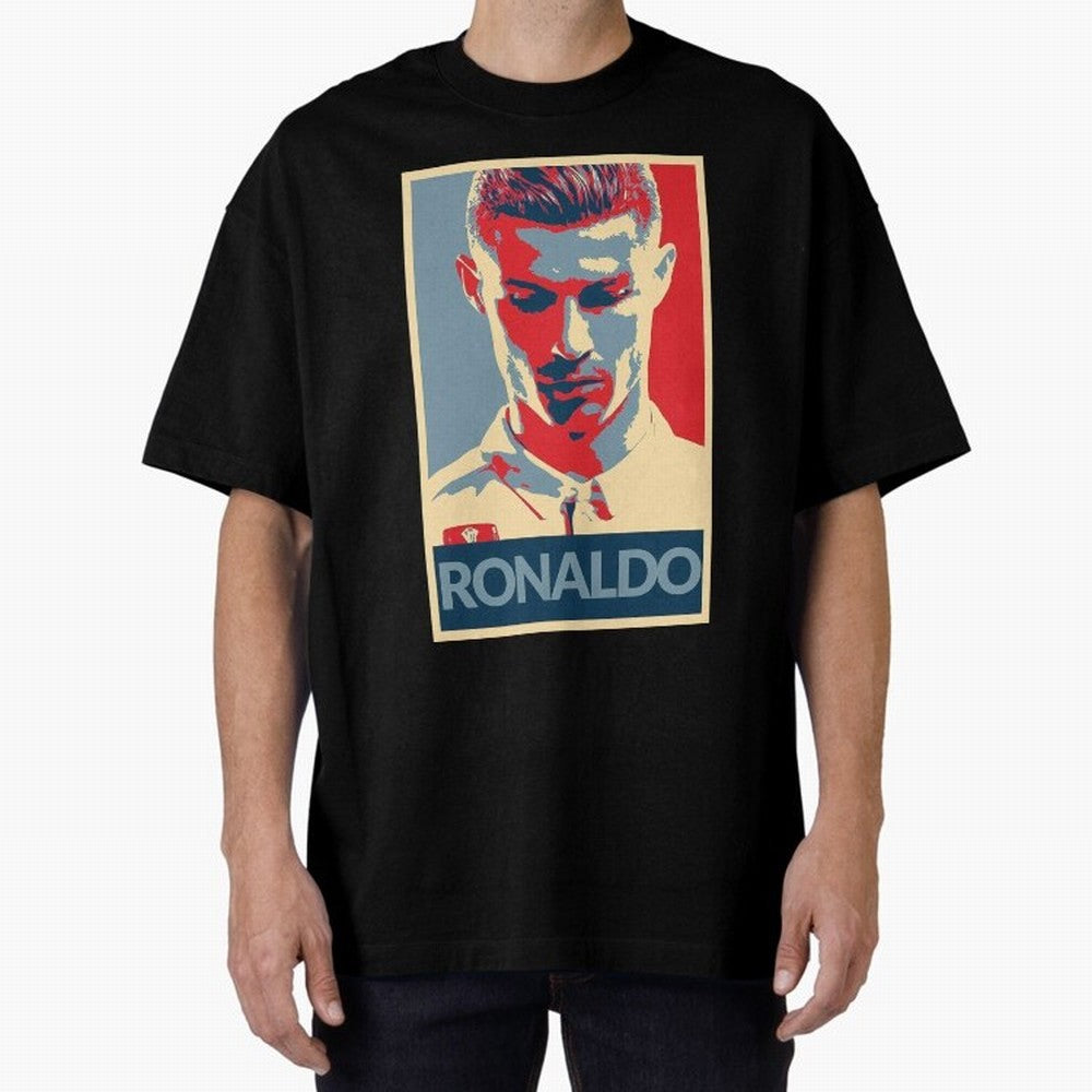Ronaldo Poster Style Pop Art Design For Football Fans Gift For Soccer Enthusiasts Oversized T-Shirt Mark Global Football Passion for FIFA World Cup 2026 USA Canada Mexico, Highlighting Messi and Cristiano Ronaldo, Argentina, France and Brazil,