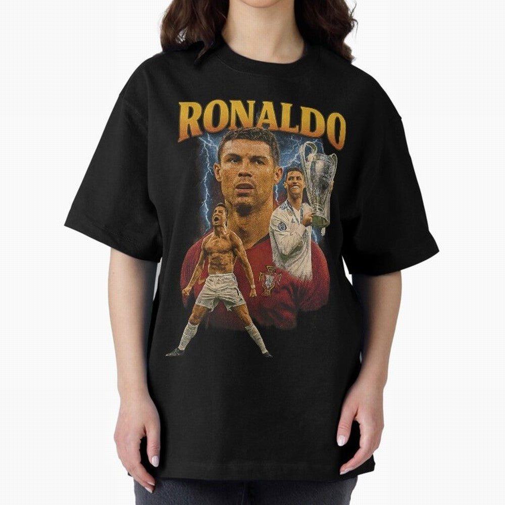 Ronaldo Champion Victory Design For Football Fans Gift For Soccer Supporters Oversized T-Shirt Spotlight Global Football Passion for FIFA World Cup 2026 USA Canada Mexico, with Messi and Cristiano Ronaldo, England, France and Netherlands, Soccer