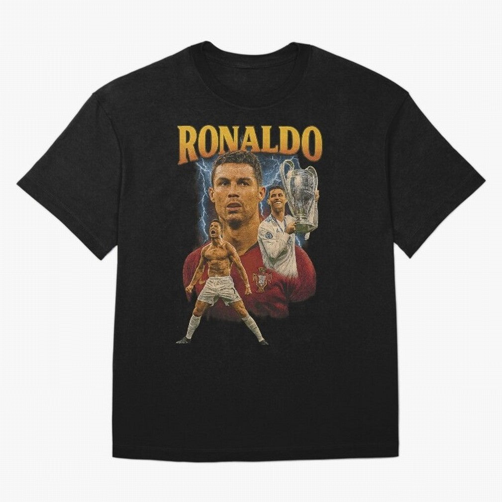 Ronaldo Champion Victory Design For Football Fans Gift For Soccer Supporters Oversized T-Shirt Spotlight Global Football Passion for FIFA World Cup 2026 USA Canada Mexico, with Messi and Cristiano Ronaldo, England, France and Netherlands, Soccer