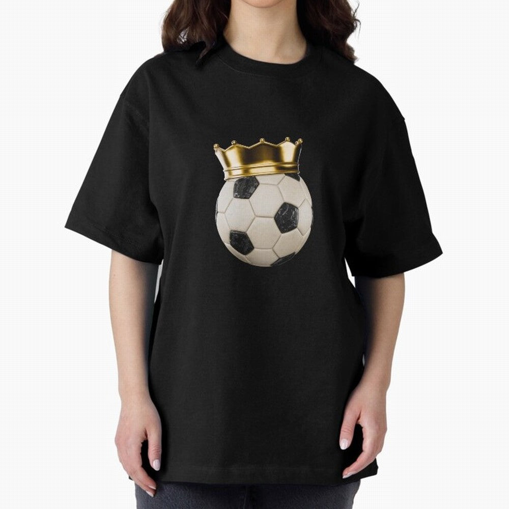 Soccer Ball with Kings Crown, Sticker Illustration Oversized T-Shirt Honor the Beautiful Game during FIFA World Cup 2026 Group Stage for Fans of Cristiano Ronaldo, Haaland and CR7 and Portugal, Bringing Match Day Excitement, Supporter Culture,