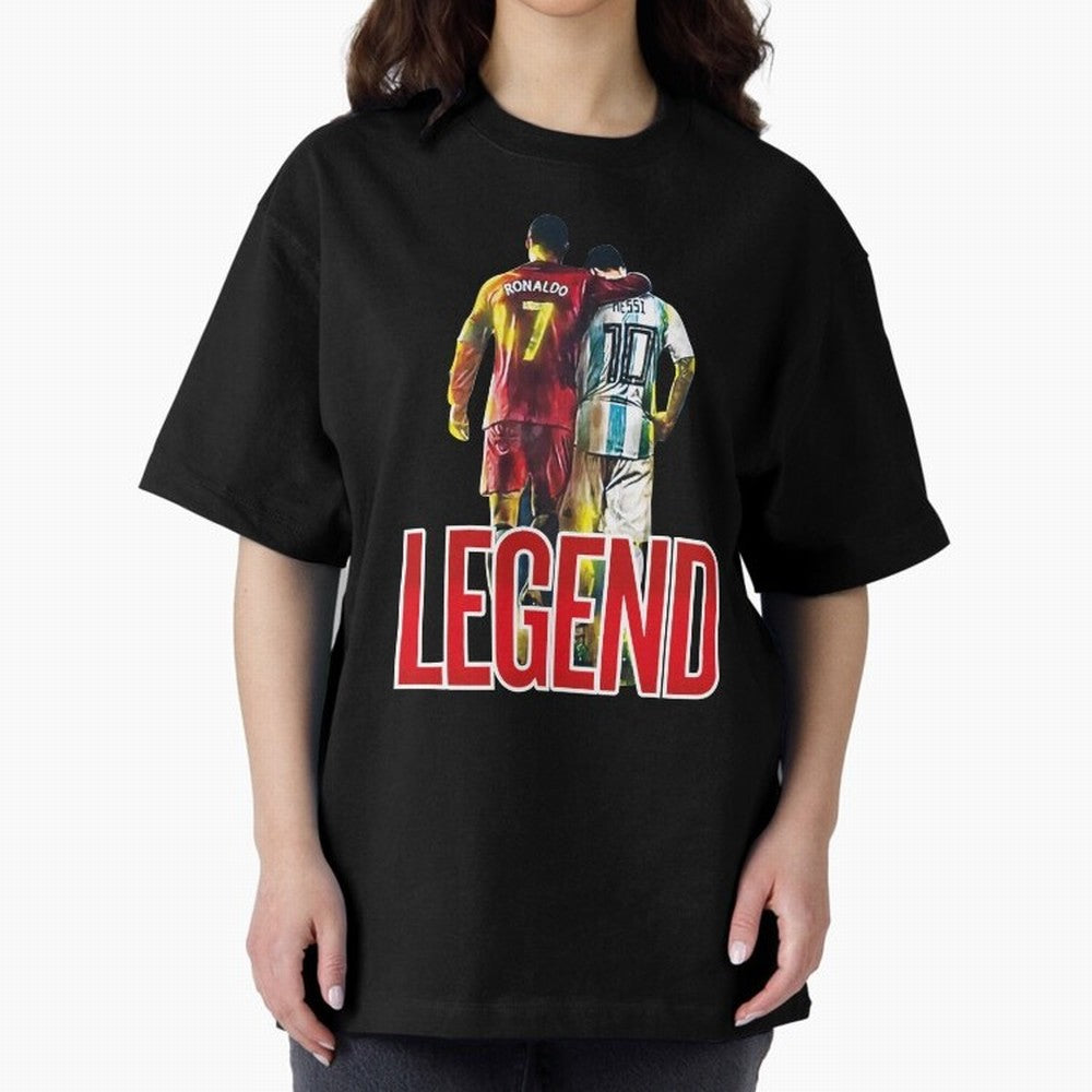 LEGEND MESSI & RONALDO POSTER Oversized T-Shirt Remember Iconic Moments from the FIFA World Cup 2026 Group Stage Journey through Cristiano Ronaldo Highlights, Argentina, France and Brazil Pride, Soccer Culture, Superstar Moments, National Team
