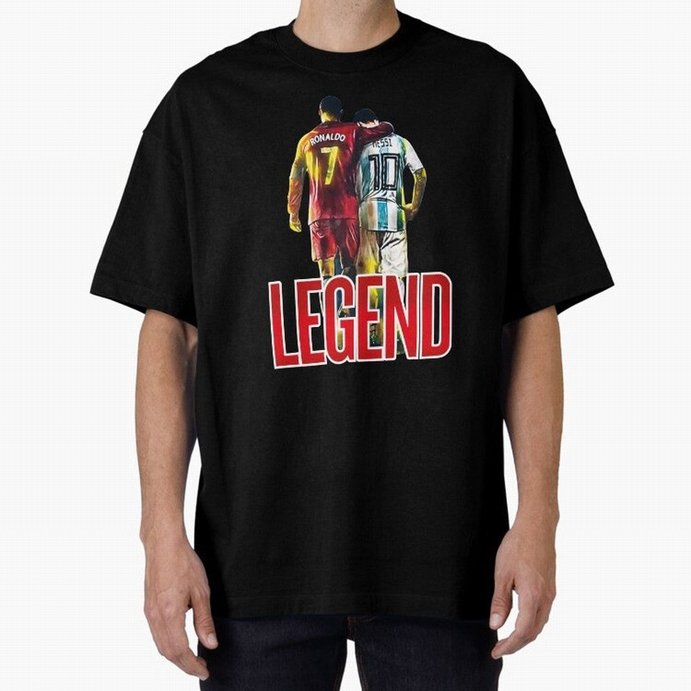 LEGEND MESSI & RONALDO POSTER Oversized T-Shirt Remember Iconic Moments from the FIFA World Cup 2026 Group Stage Journey through Cristiano Ronaldo Highlights, Argentina, France and Brazil Pride, Soccer Culture, Superstar Moments, National Team