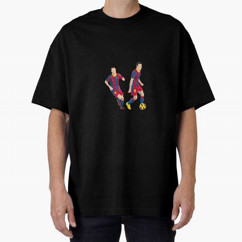 Andres Iniesta and Xavi Minimalist Oversized T-Shirt Spotlight FIFA World Cup 2026 Group Stage Spirit, Highlighting England and Germany, Neymar, Goal Celebration Energy, Supporter Heritage, Football Icons and Worldwide Tournament Joy; Ideal for