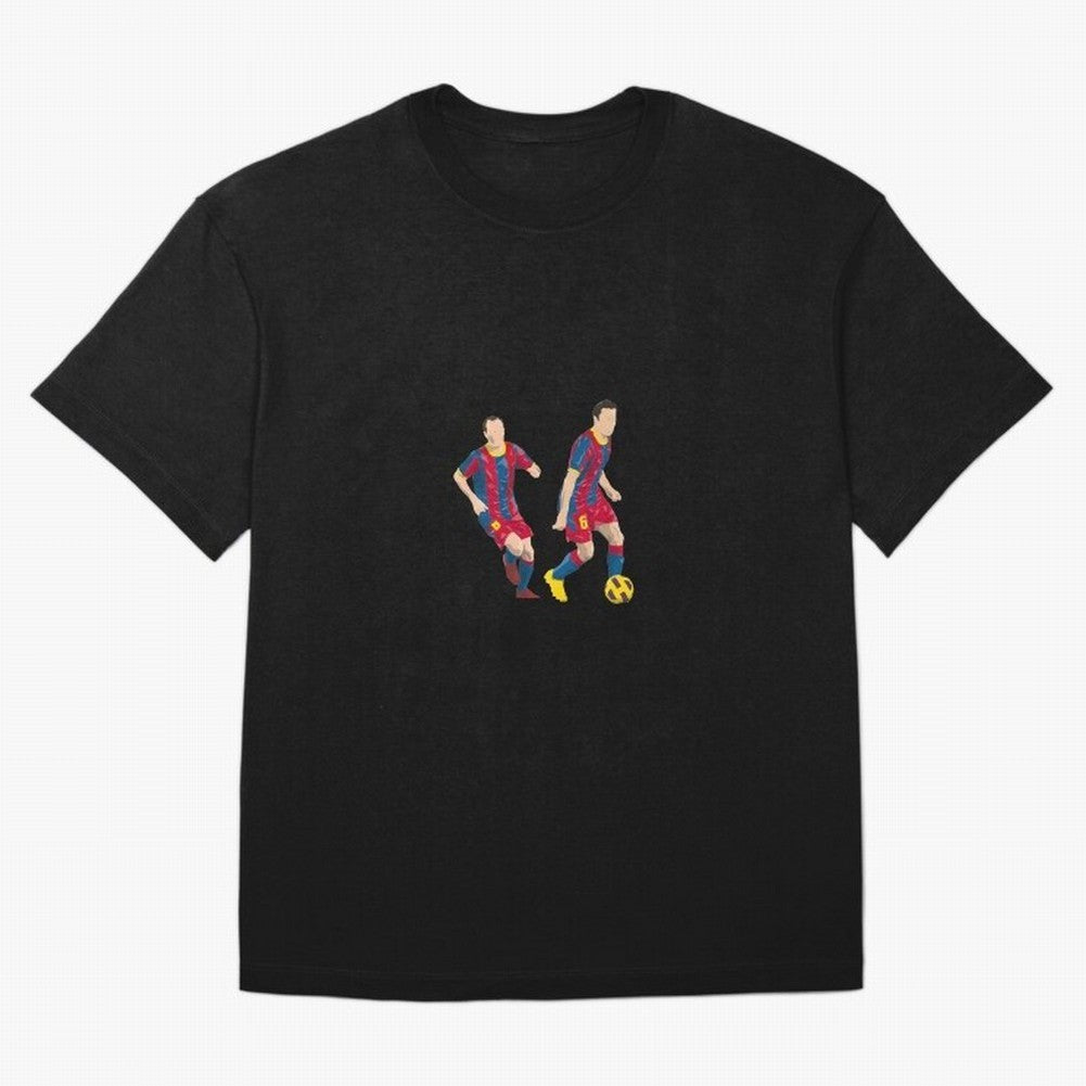 Andres Iniesta and Xavi Minimalist Oversized T-Shirt Spotlight FIFA World Cup 2026 Group Stage Spirit, Highlighting England and Germany, Neymar, Goal Celebration Energy, Supporter Heritage, Football Icons and Worldwide Tournament Joy; Ideal for