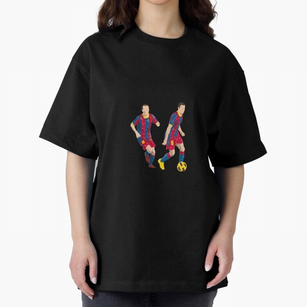Andres Iniesta and Xavi Minimalist Oversized T-Shirt Spotlight FIFA World Cup 2026 Group Stage Spirit, Highlighting England and Germany, Neymar, Goal Celebration Energy, Supporter Heritage, Football Icons and Worldwide Tournament Joy; Ideal for